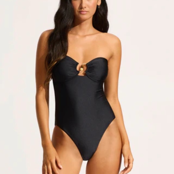 Seafolly Other - SEAFOLLY AUSTRALIA BLACK ONE PIECE SIZE 8 NWT Palermo Ring Front Bandeau